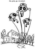 A coloring page of powerpuff girls